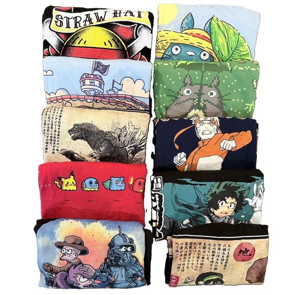 Port & Company Other - Lot of 10 Anime Graphic Tees Mens Size M One Piece Totoro Pokemon Naruto Avatar